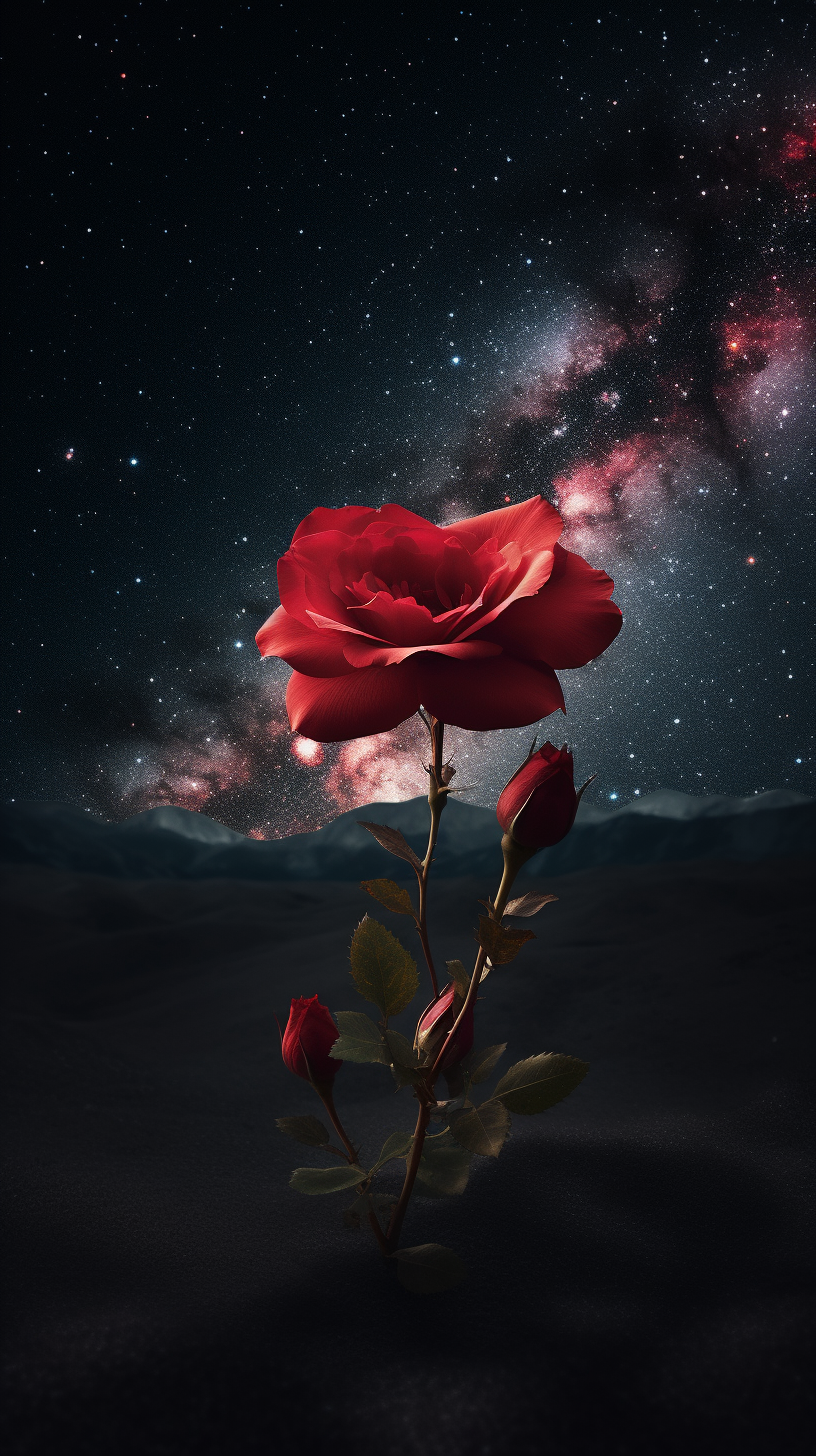 A Beautiful Red Rose Floating in Outer Space