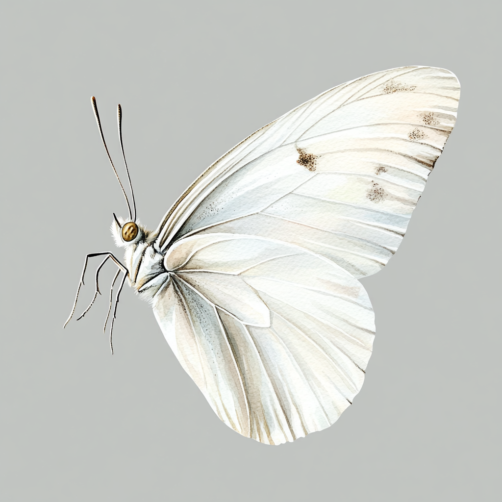 A Beautiful White Butterfly Illustration on Gray Background