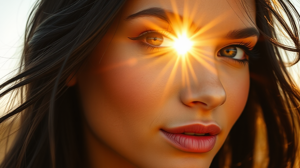 A Beautiful Woman's Face Glows in Morning Sun.