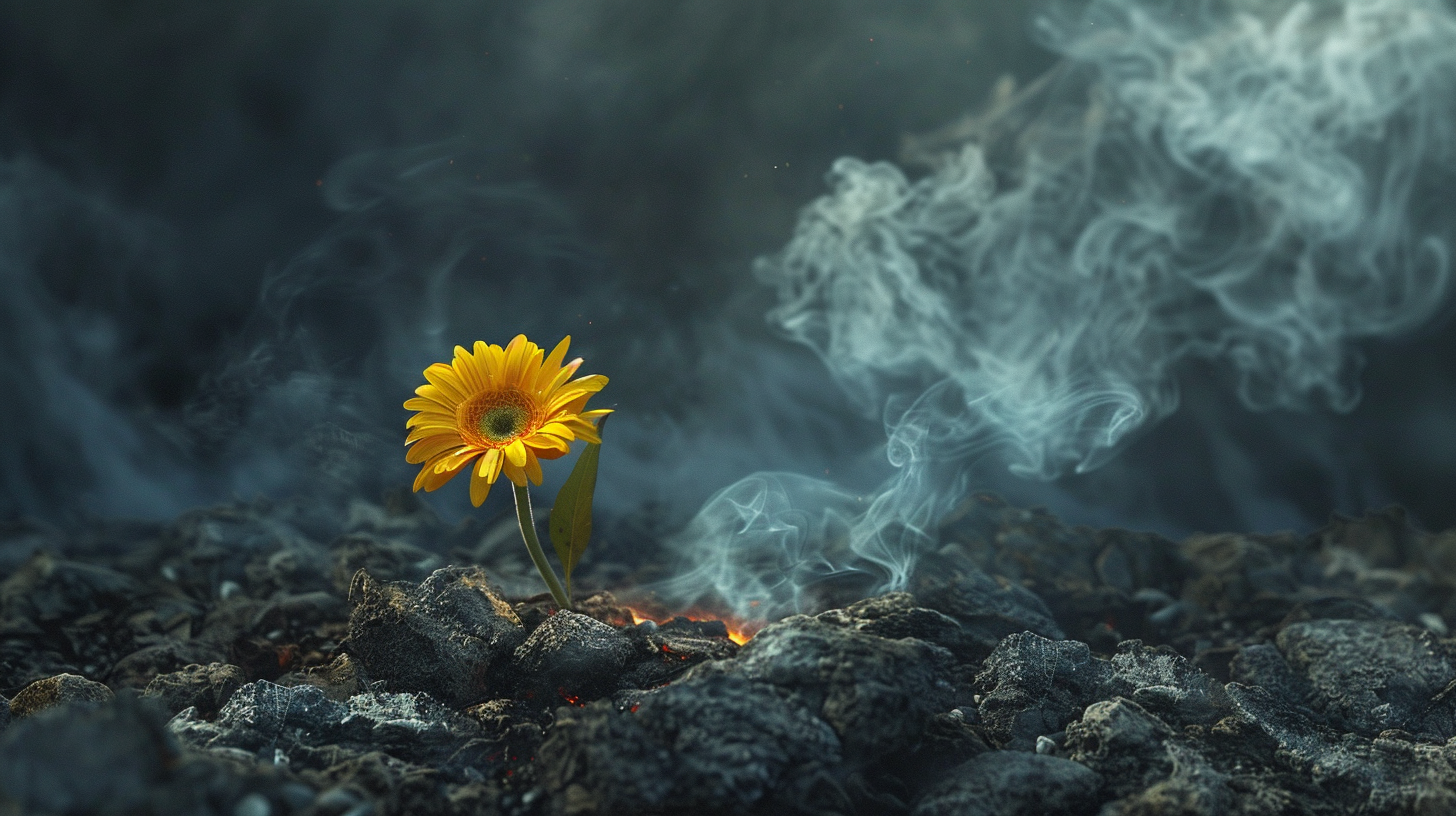 A Beautiful Yellow Gerbera Daisy in Debris