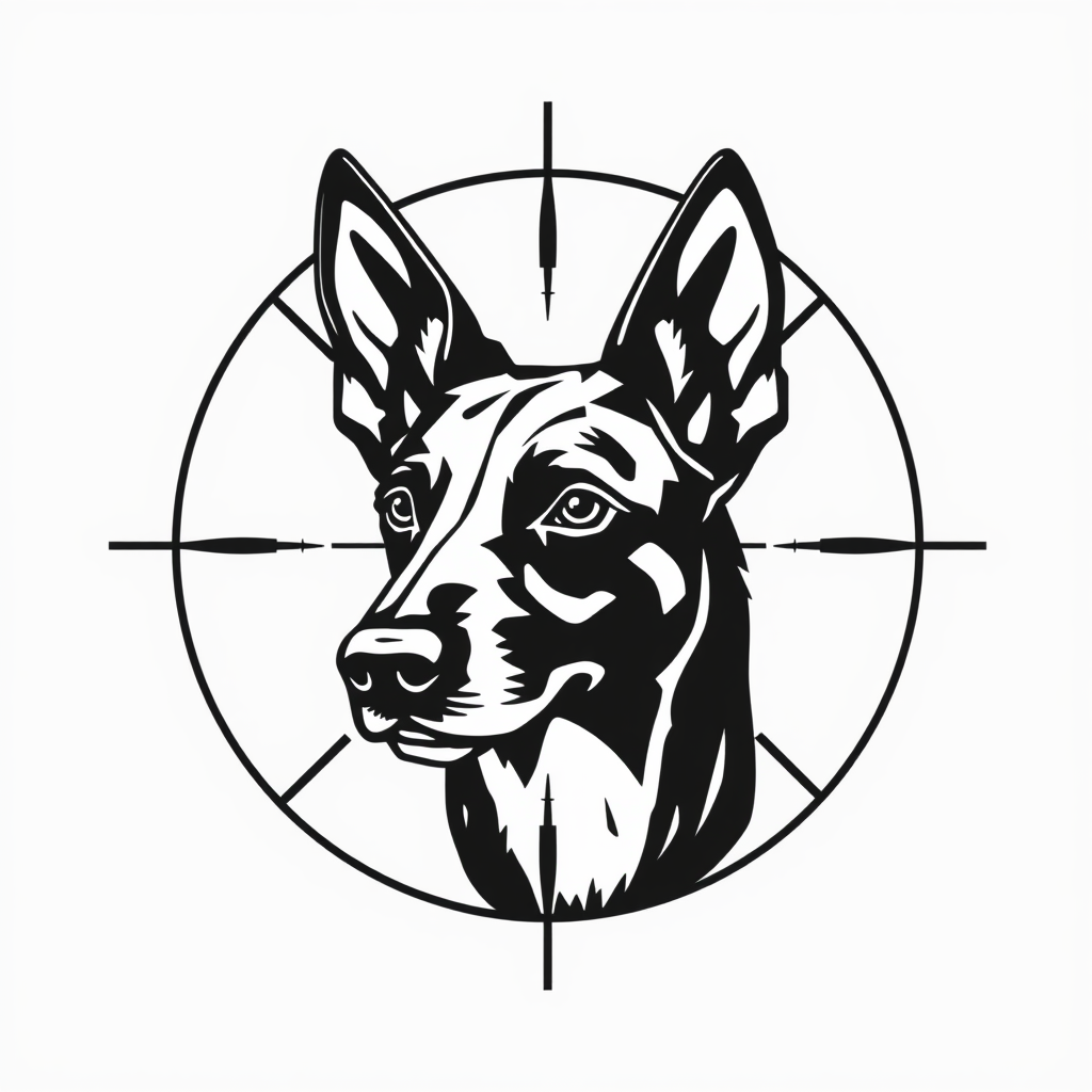A Belgian Malinois Head in Scope Crosshairs Logo