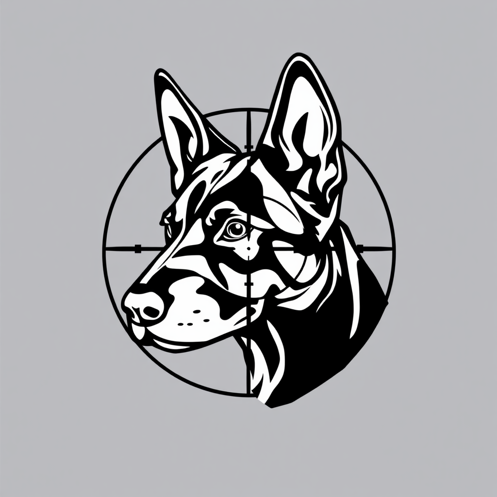 A Belgian Malinois in Scope Crosshairs Logo