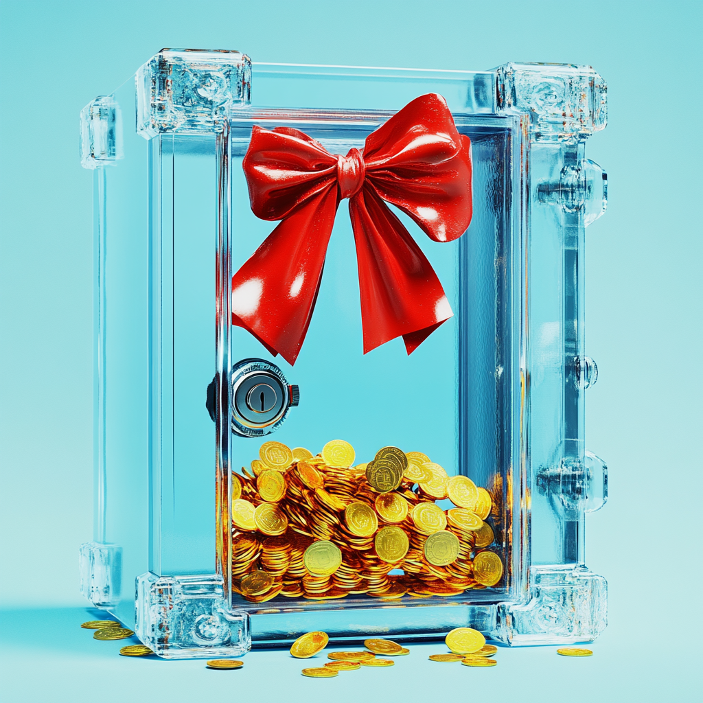 A Big Empty Safe with Colorful Coins Inside