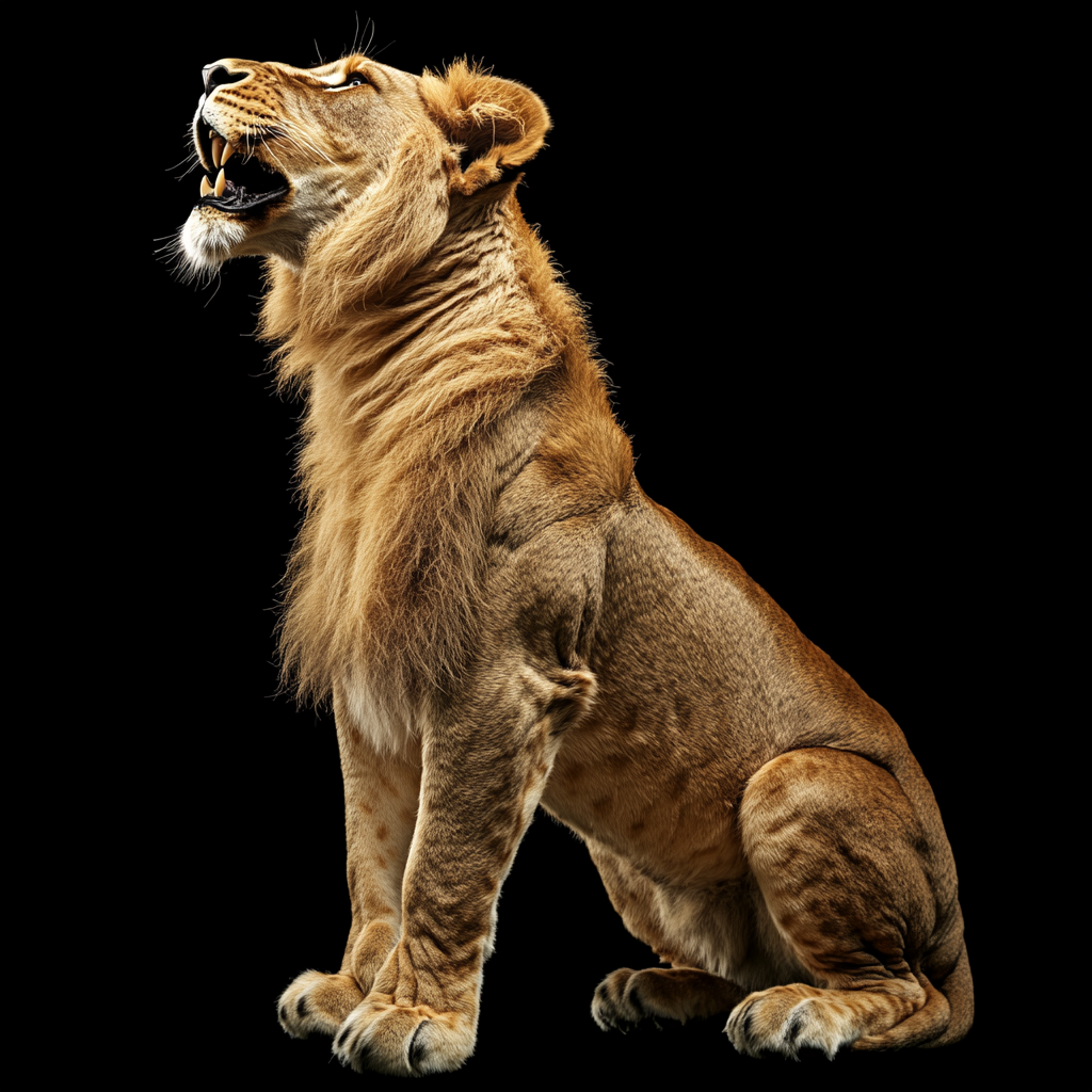 A Big Lion Roaring on Black Background