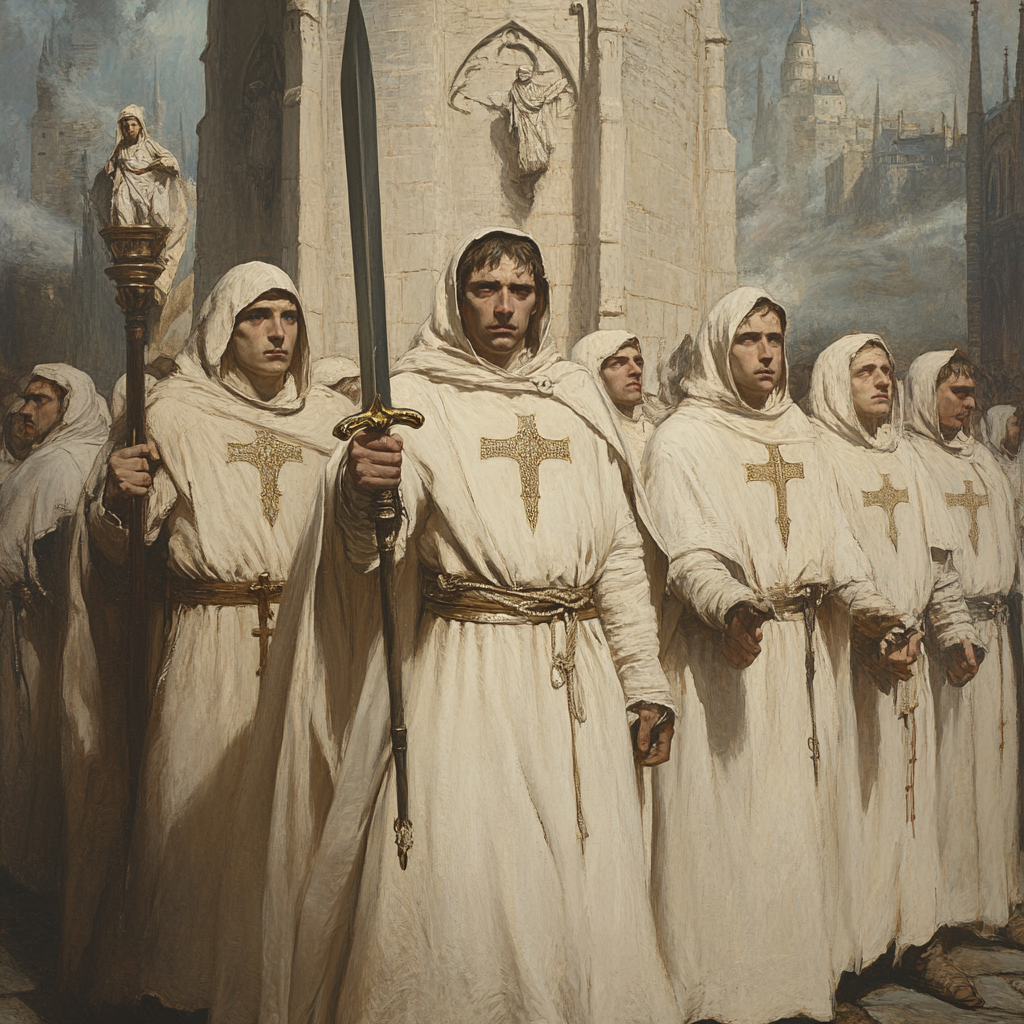 A Bishop with Templars and Youths in Robes.