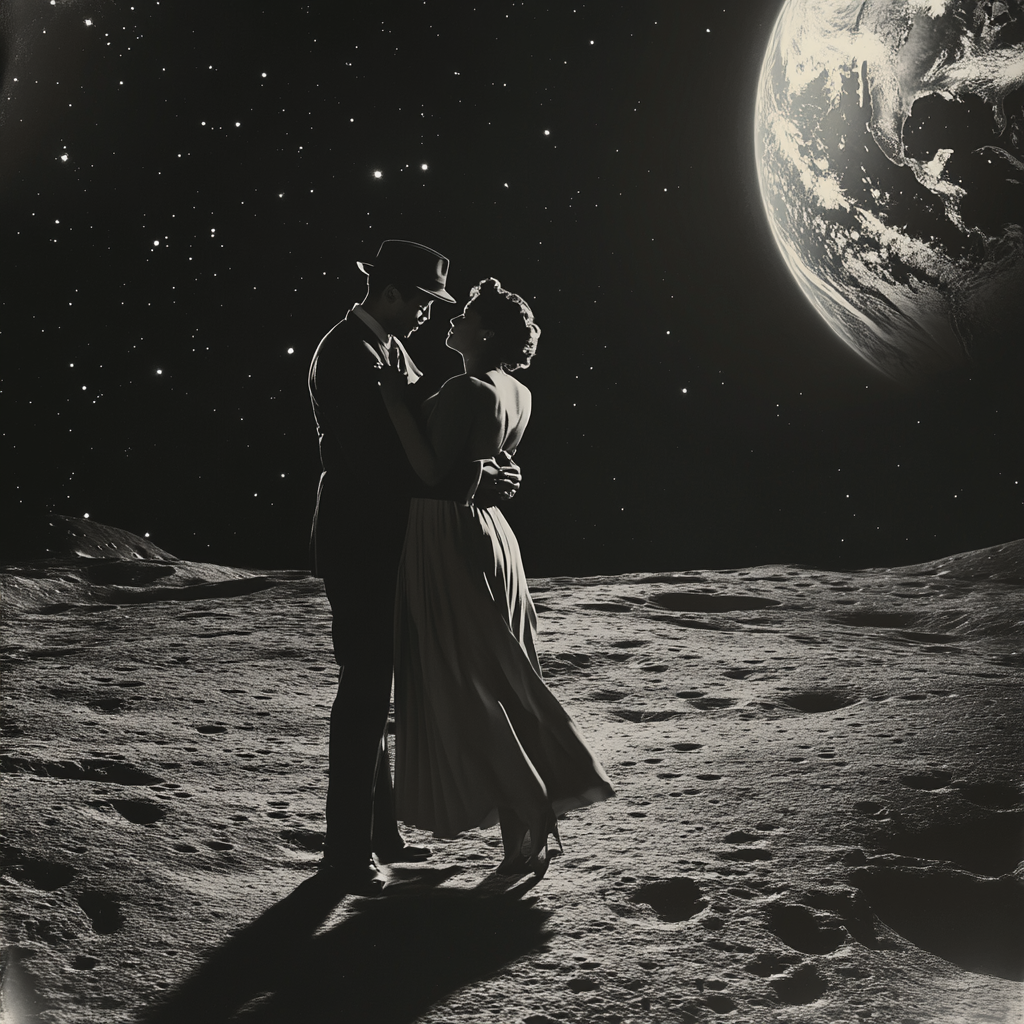 A Black Couple Dancing on the Moon