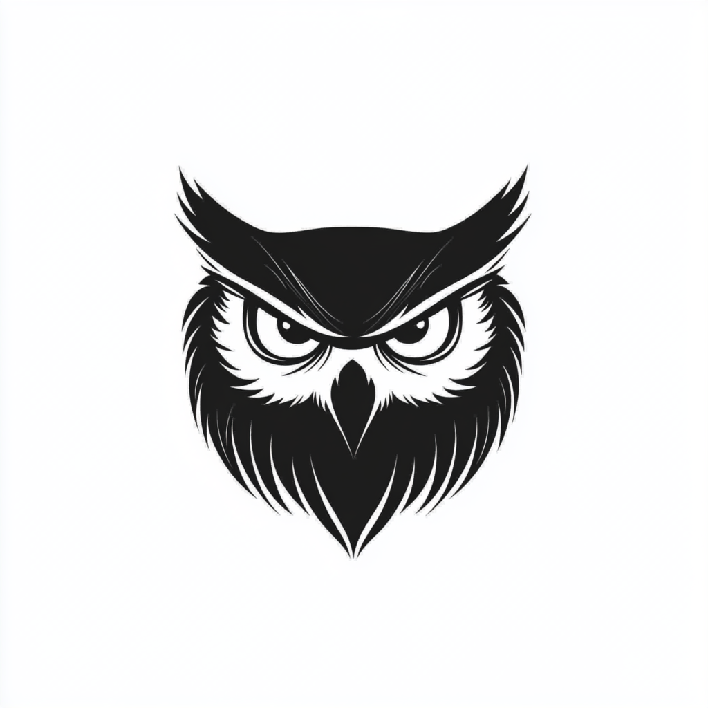 A Black Owl Logo on White Background, Vector Art