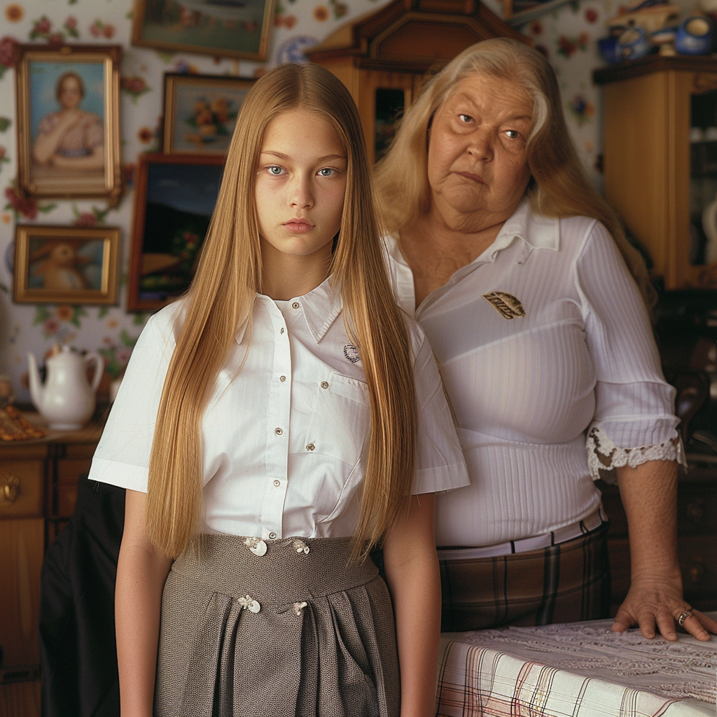 A Blonde Model and Her Grandma Posing Together