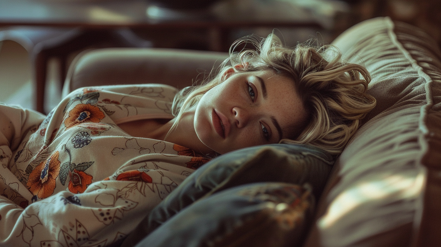 A Blonde Woman Relaxing on Cozy Sofa