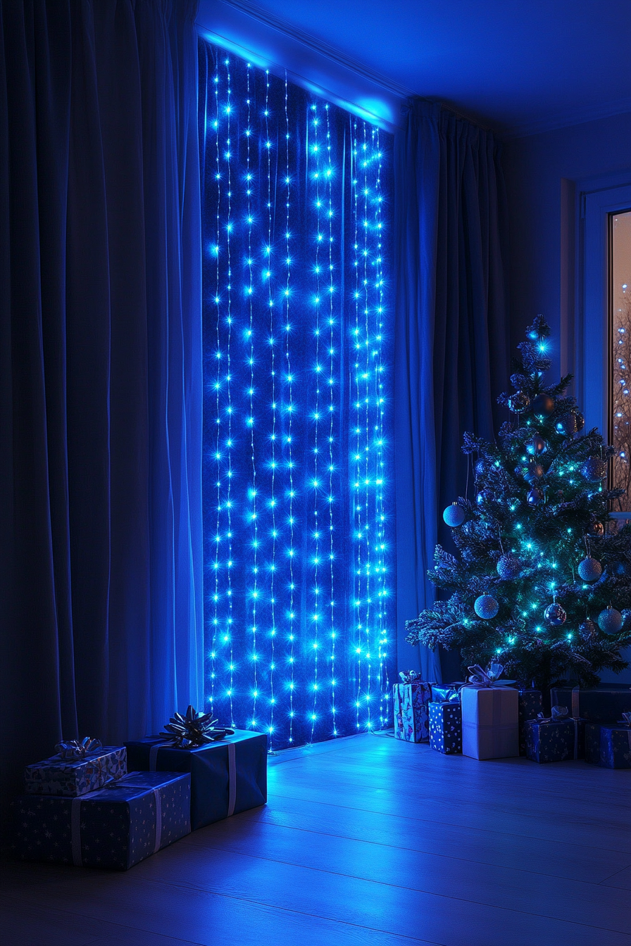 A Blue LED Garland in the Festive Living Room