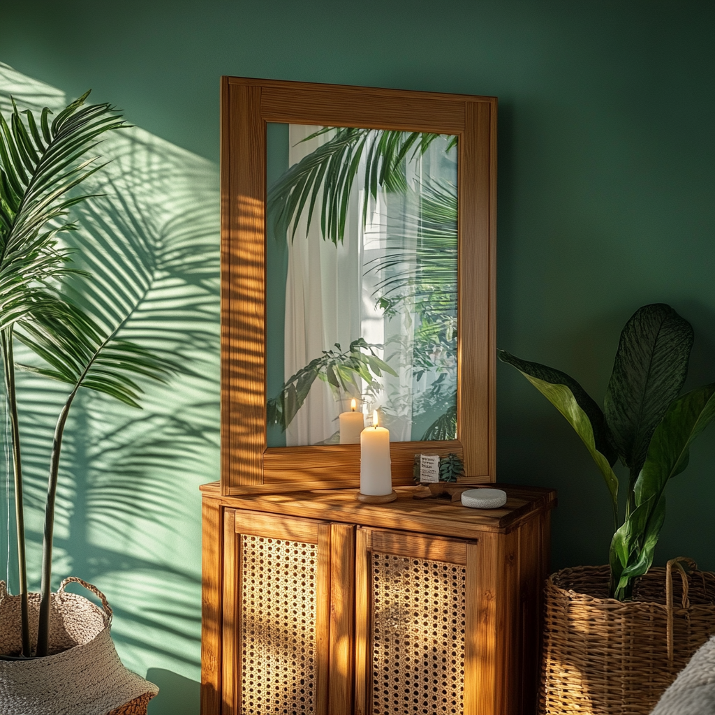 A Bohemian Wardrobe with Green Walls and Candle