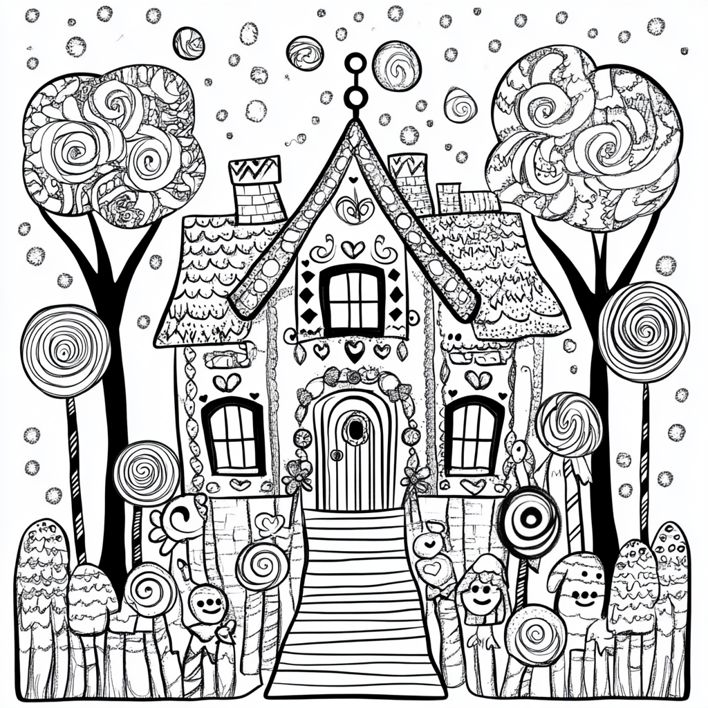 A Bold Coloring Page of Gingerbread House Village