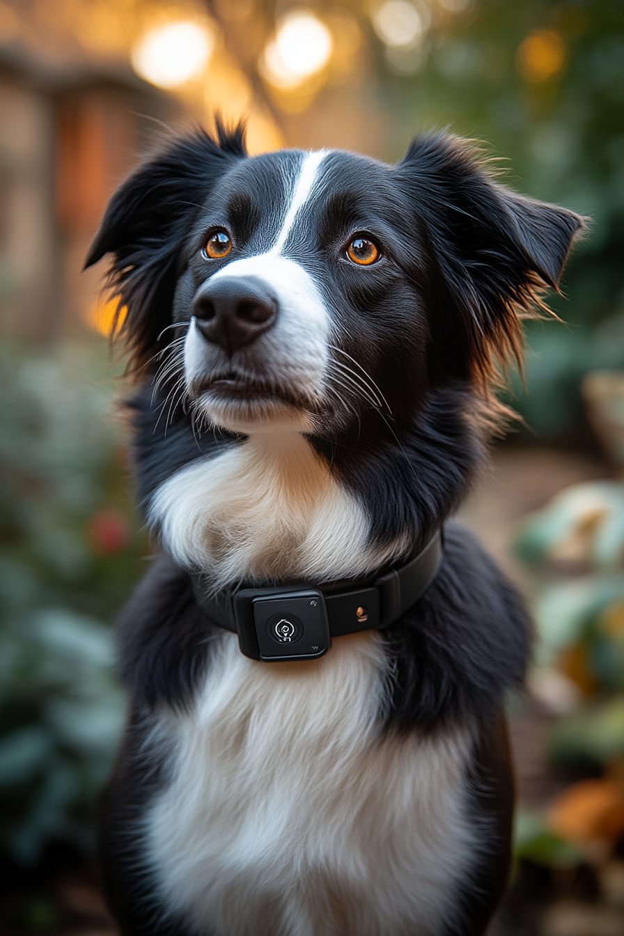 A Border Collie with GPS collar in neighborhood