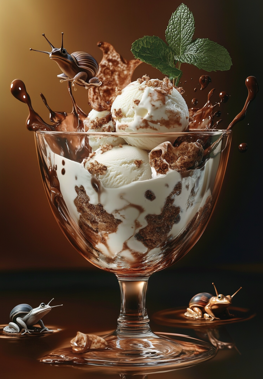 A Bowl of Vanilla Ice Cream Colliding with Nature.