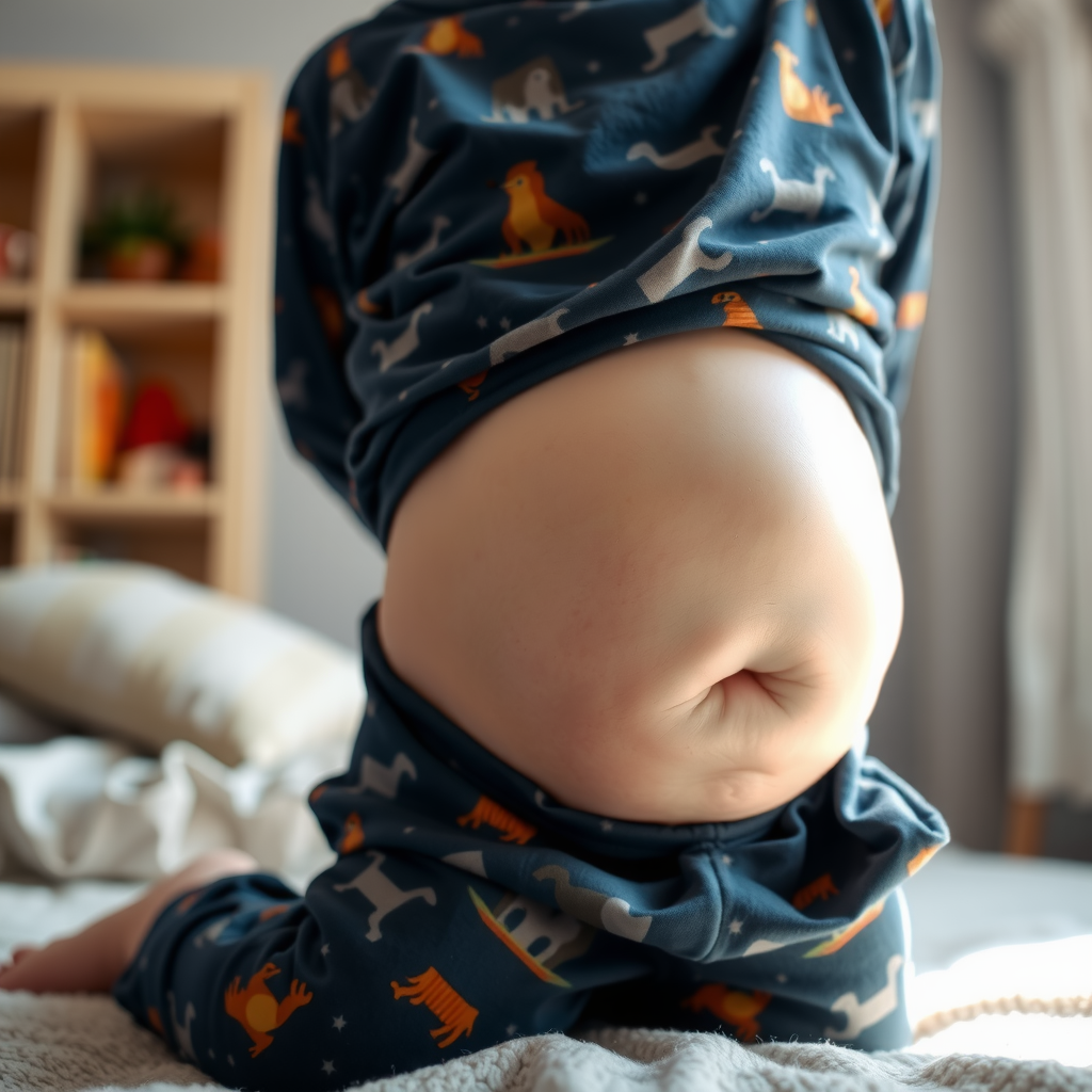 A Boy's Belly Growing Bigger in Pajamas