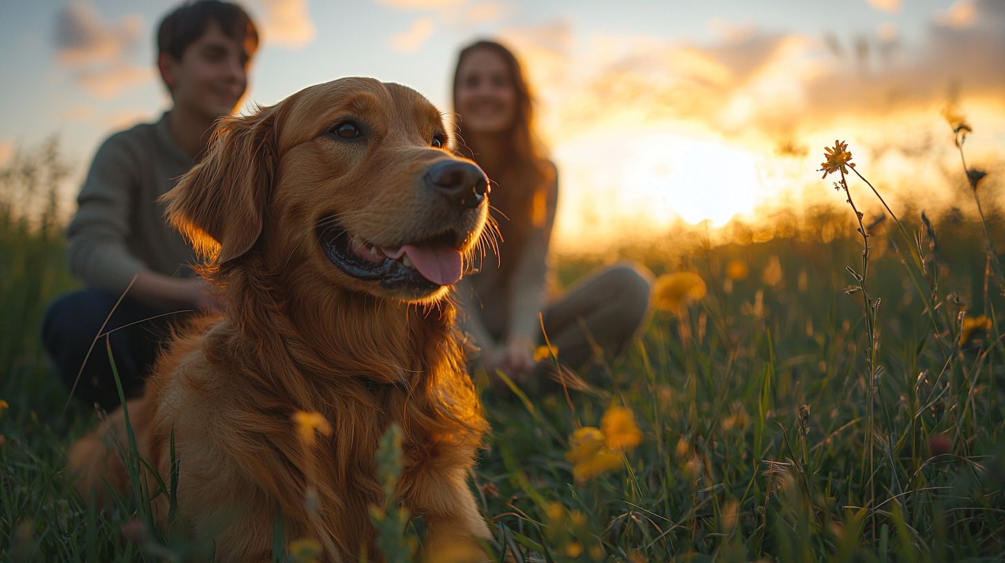 A Boy, His Dog, and Young Couple Playing