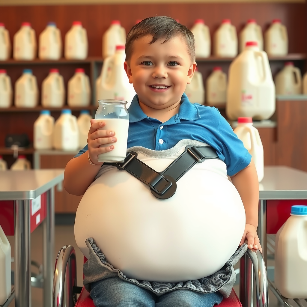 A Boy Drinking Weight Gain Milk in Cafeteria