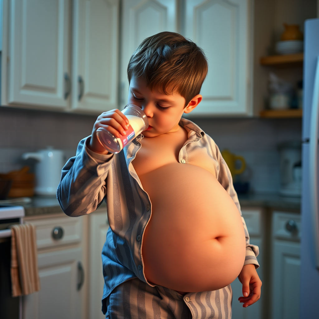 A Boy Growing Bigger Drinking Milk at Night