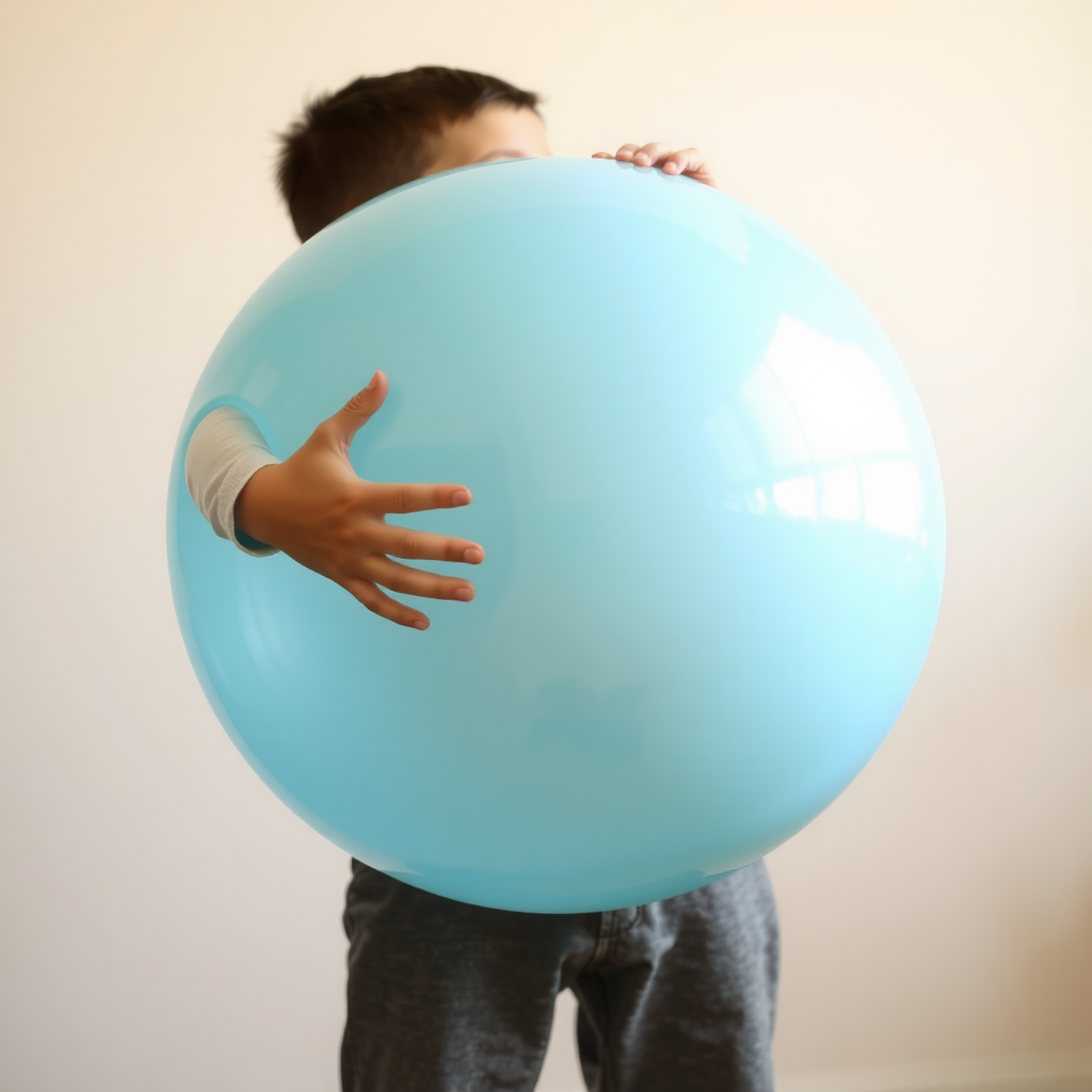 A Boy Making His Balloon Belly Big and Round