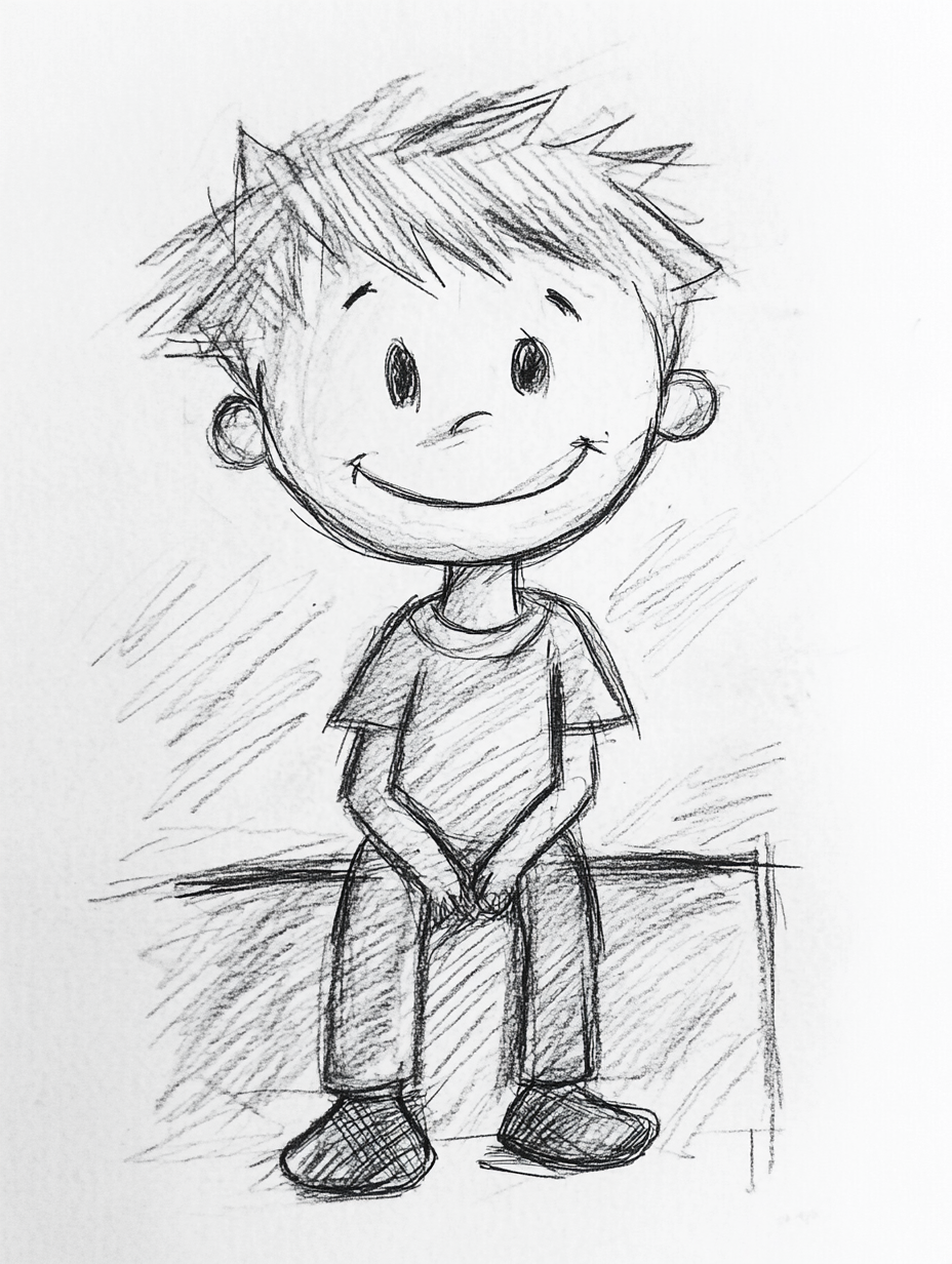 A Boy Sitting on Chest, Child's Drawing