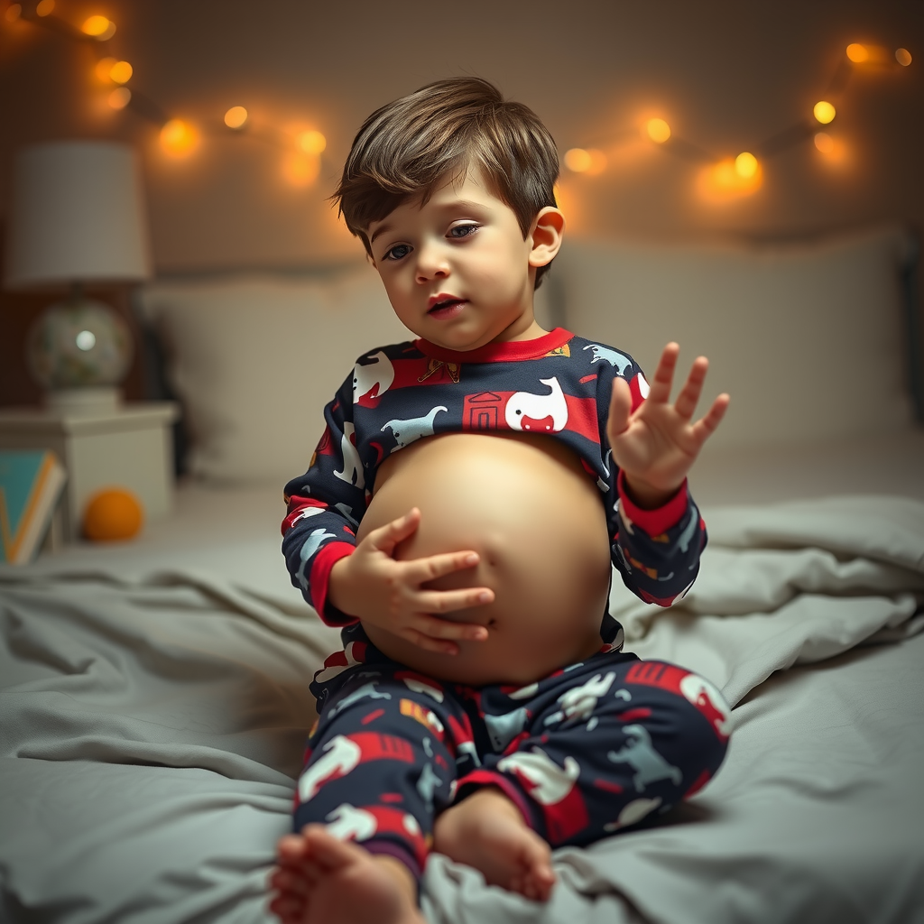 A Boy in Pajamas Wishing for a Big Belly