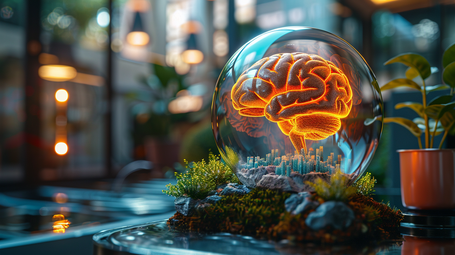 A Brain in Crystal Ball in Modern Office