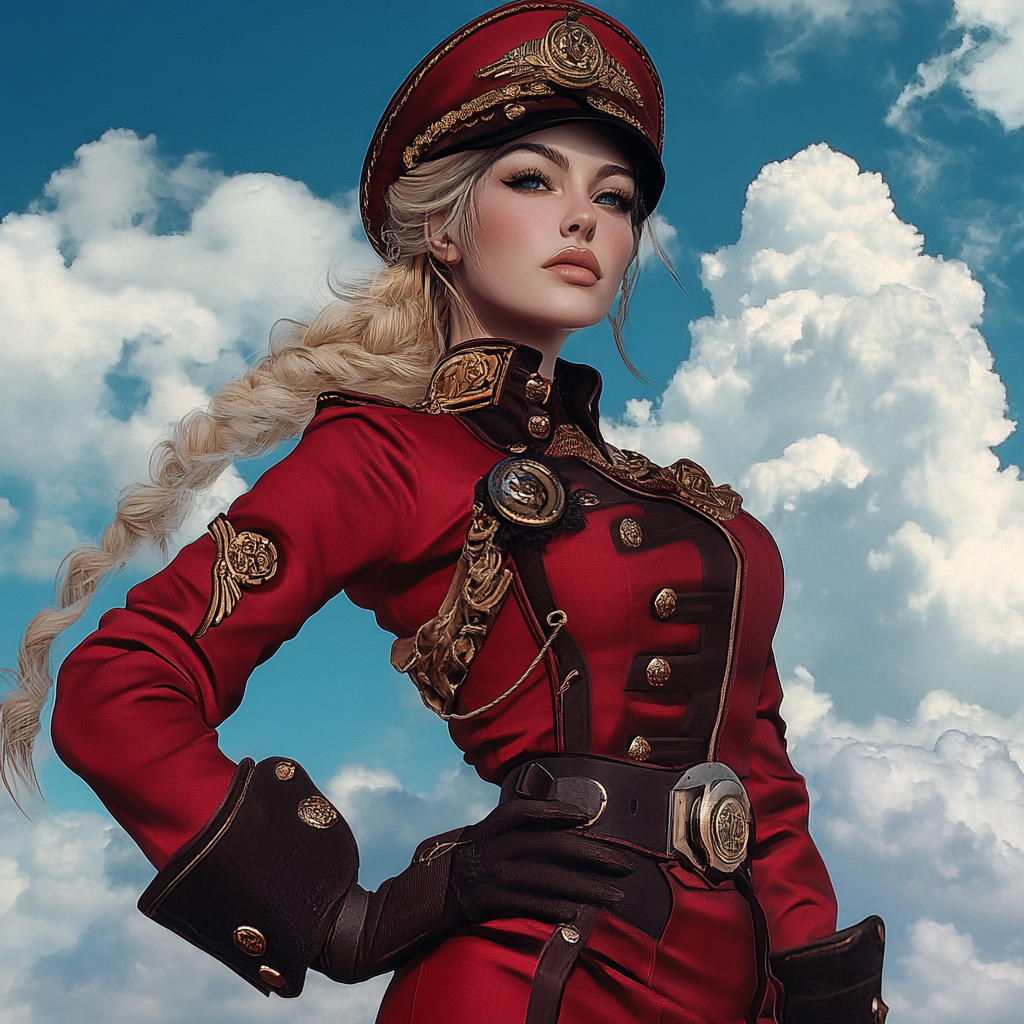 A Brave Female Sailor in Red Uniform