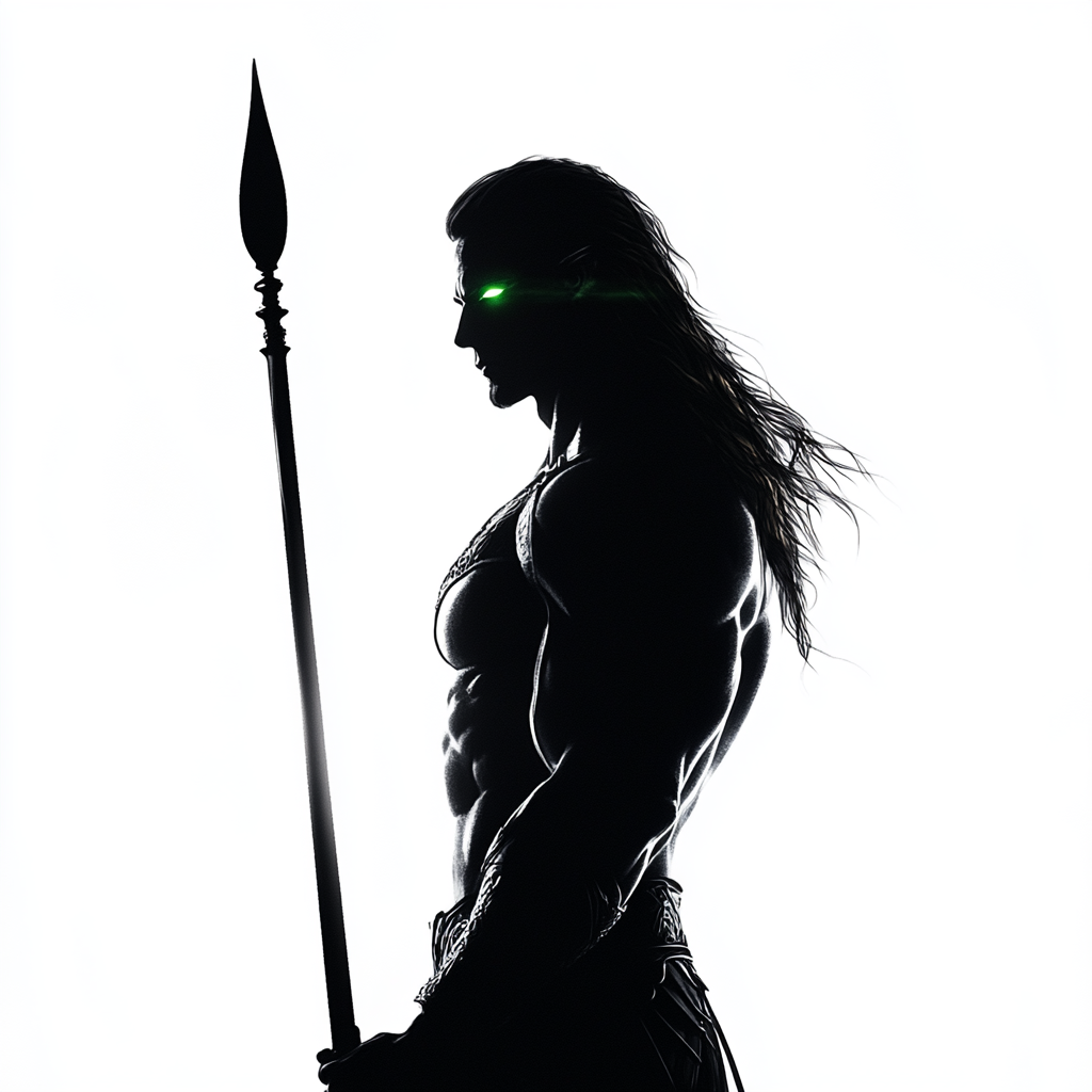 A Brave Warrior with Glowing Green Eyes