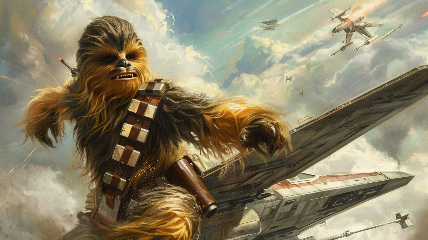 A Brave Wookie Jedi Pilot in Epic Battle