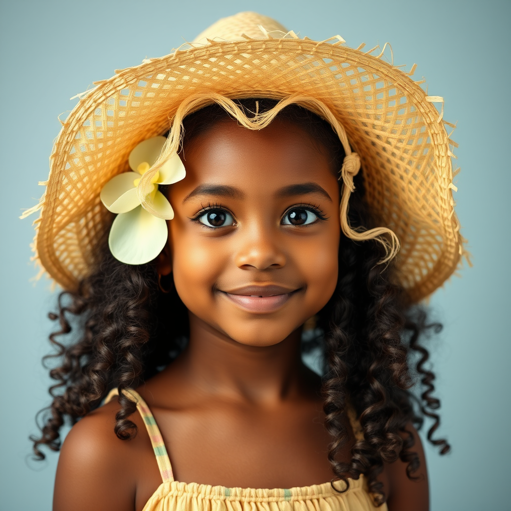 A Bright-Eyed Girl with Easter Straw Hat
