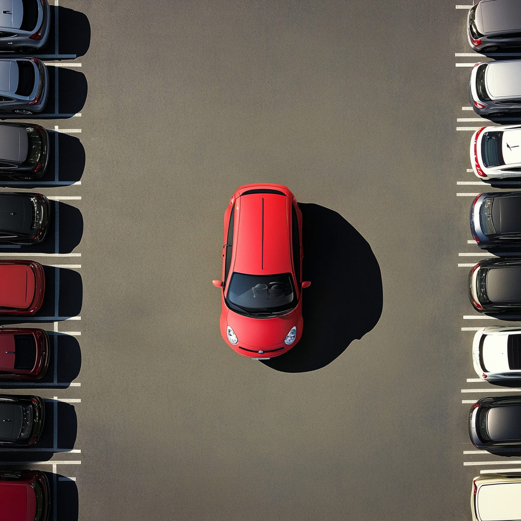 A Bright Red Fiat Shining in Parking Lot