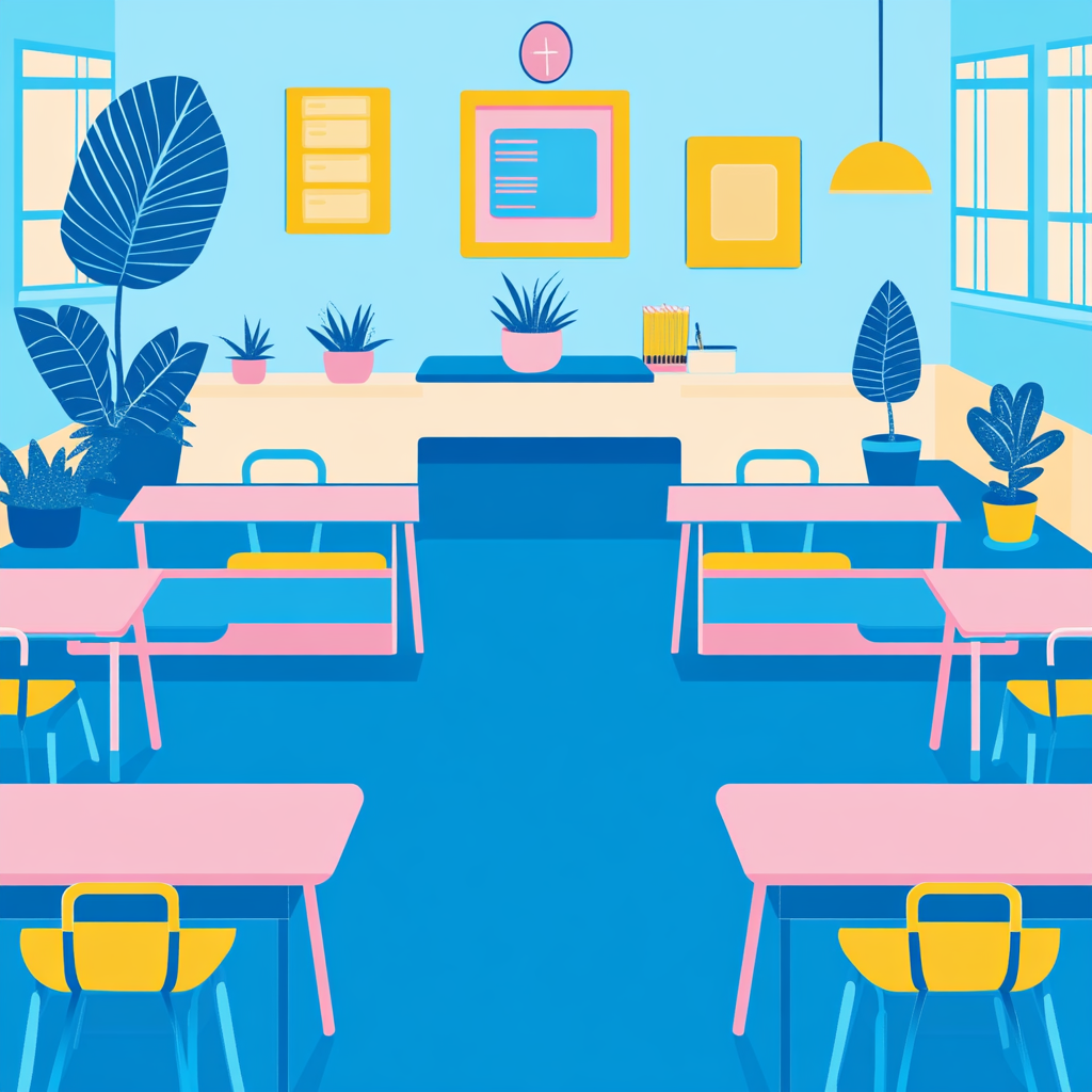 A Brightly Colored 2D School Classroom Illustration