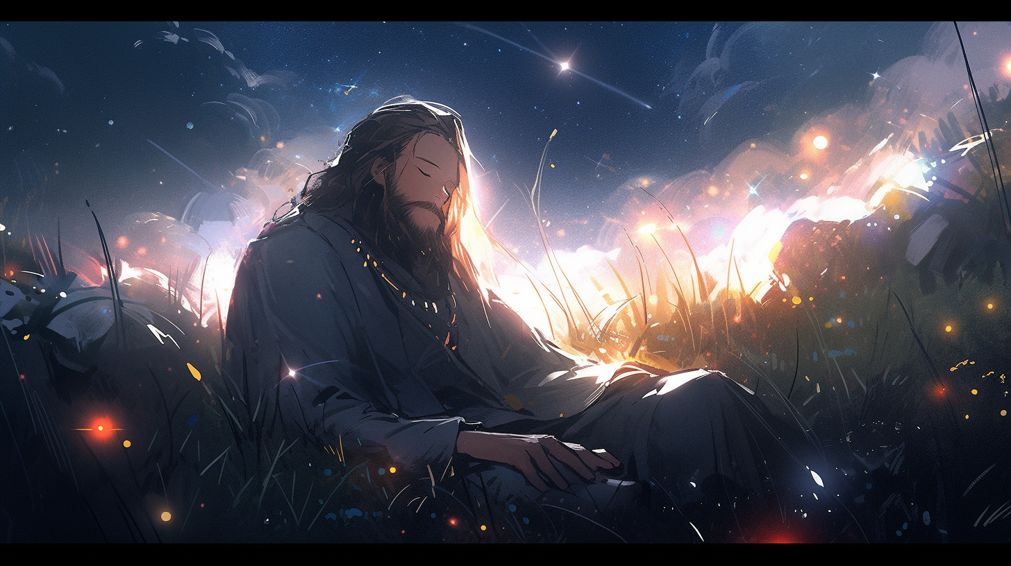 A Brightly Colored Jesus Sleeping Under Night Stars.