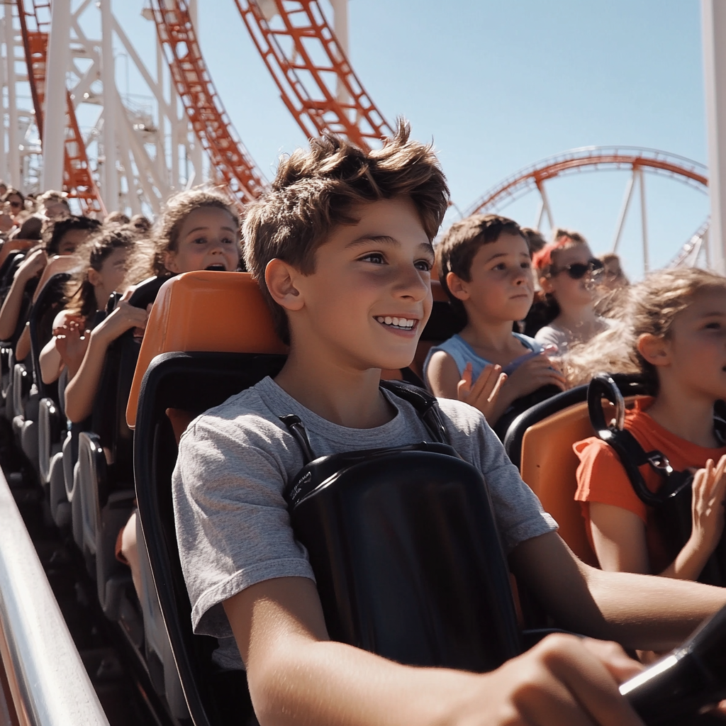 A Brown-Haired Boy in Roller Coaster Ride