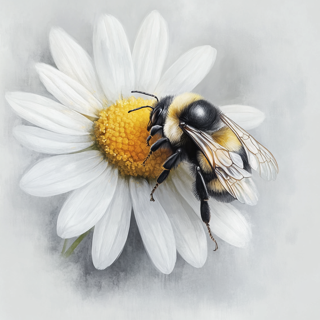 A Bumblebee on a Daisy in Watercolor