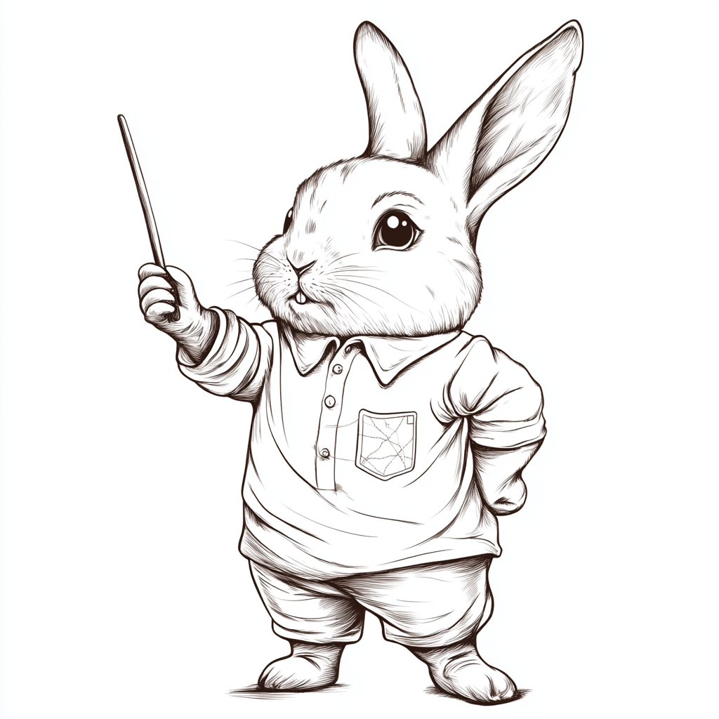 A Bunny with a Map Stick pointing Upwards