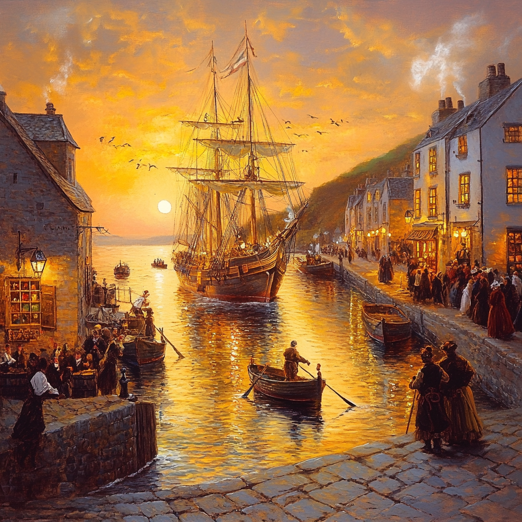 A Busy Cornish Harbour at Sunset