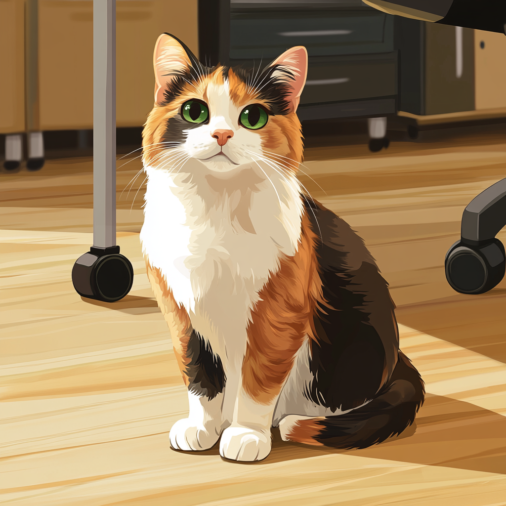 A Calico Cat in an Office Setting