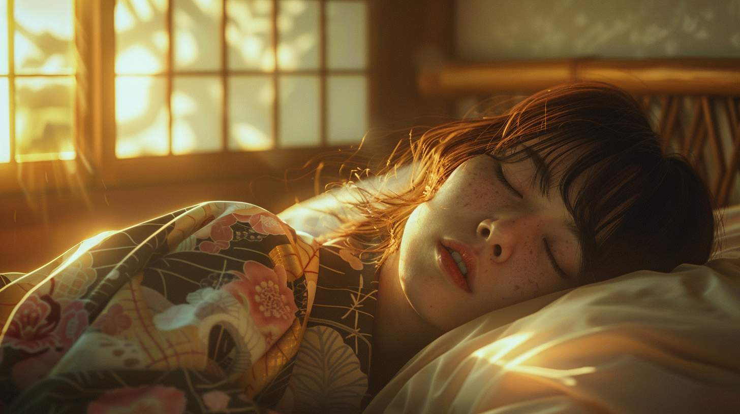 A Calm Japanese Woman Sleeping Peacefully in Bed