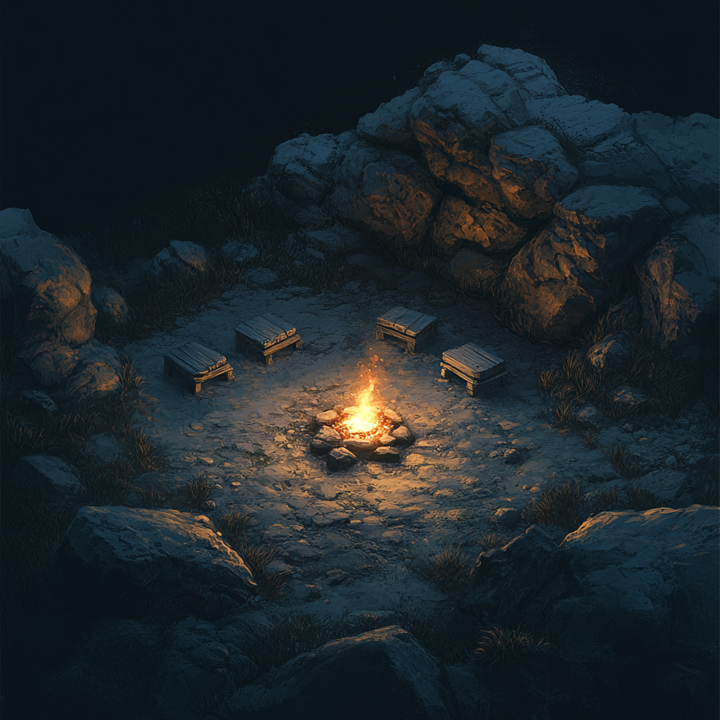 A Campfire on a Mountain Top at Night