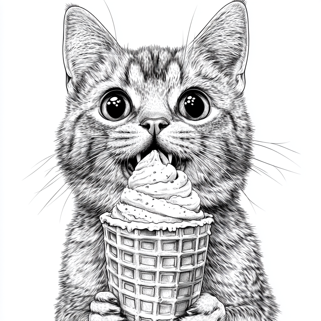 A Cartoon Cat Enjoying Ice Cream at Parlor