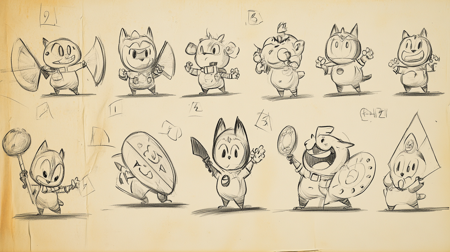 A Cartoon Character sheet with Vintage Style Drawings