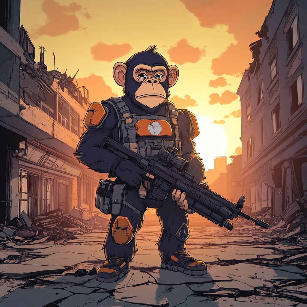 A Cartoon Chimp in Armored Valorant Style Battle