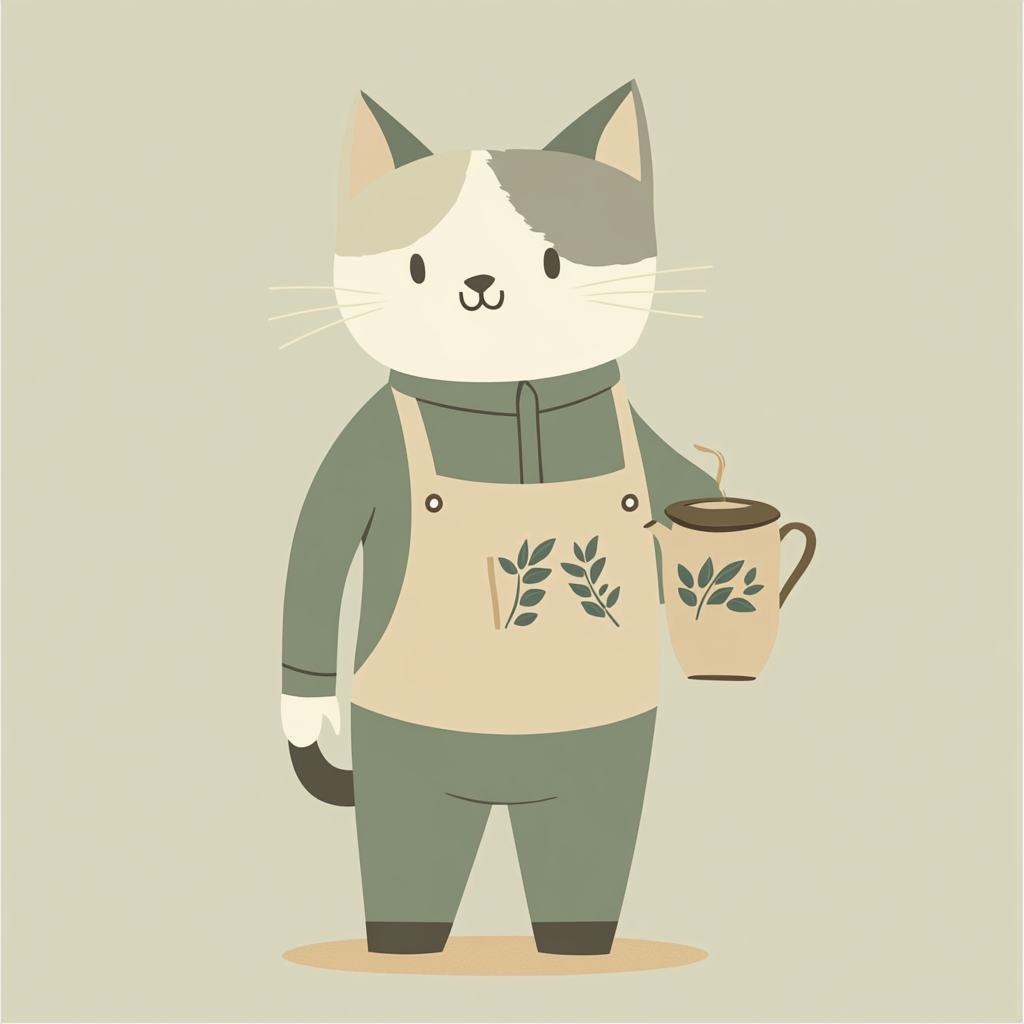 A Cat Barista with Tea Leaf Pattern