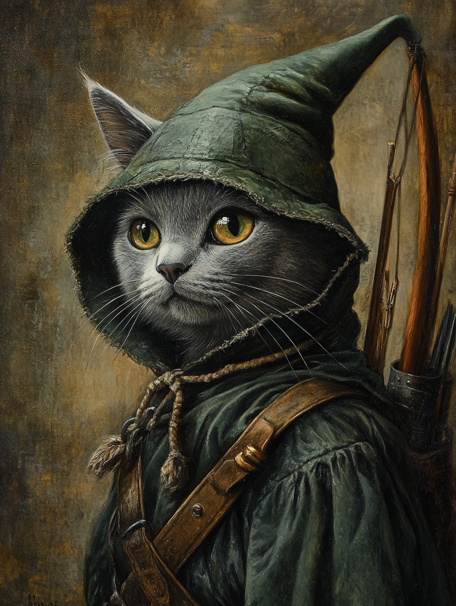 A Cat as Robin Hood in Oil Painting