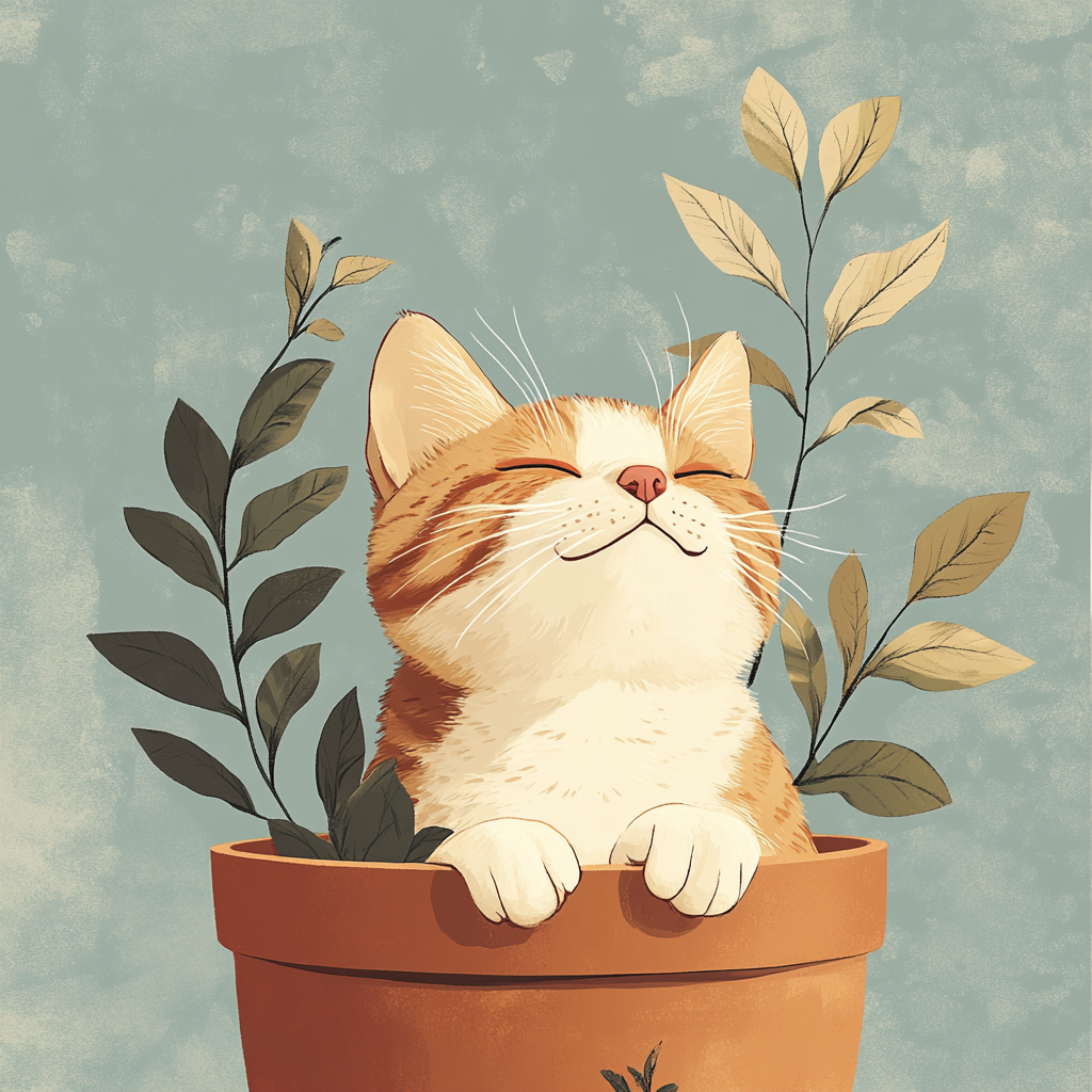 A Cat in a Flowerpot Enjoying Nature.