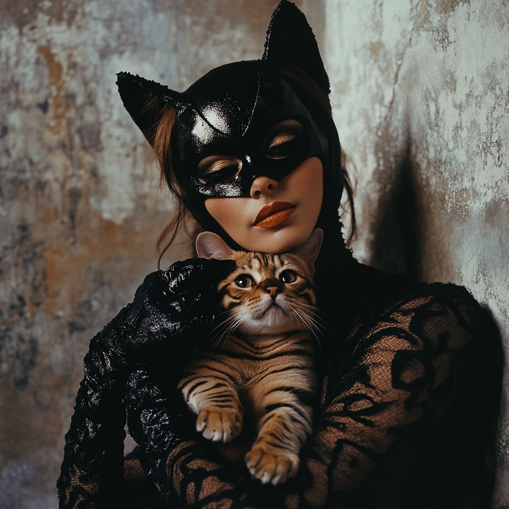 A Catwoman and her Bengal cat - Photo Shoot