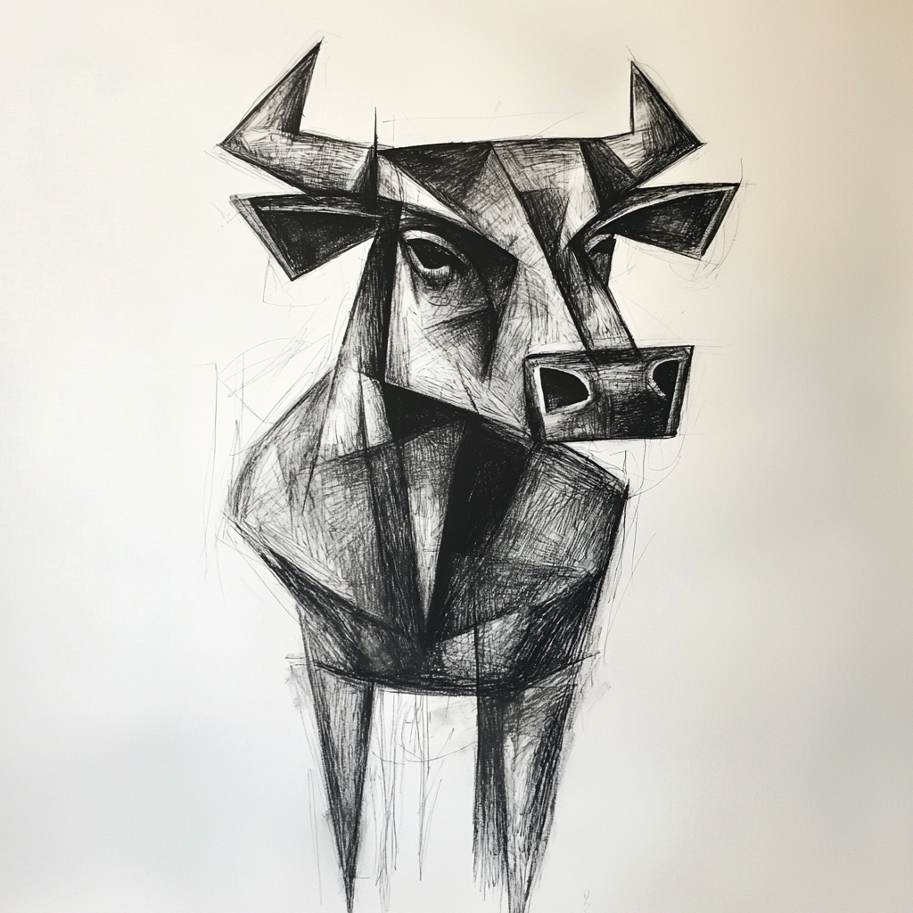 A Charcoal Sketch of a Minimalist Bull Drawing