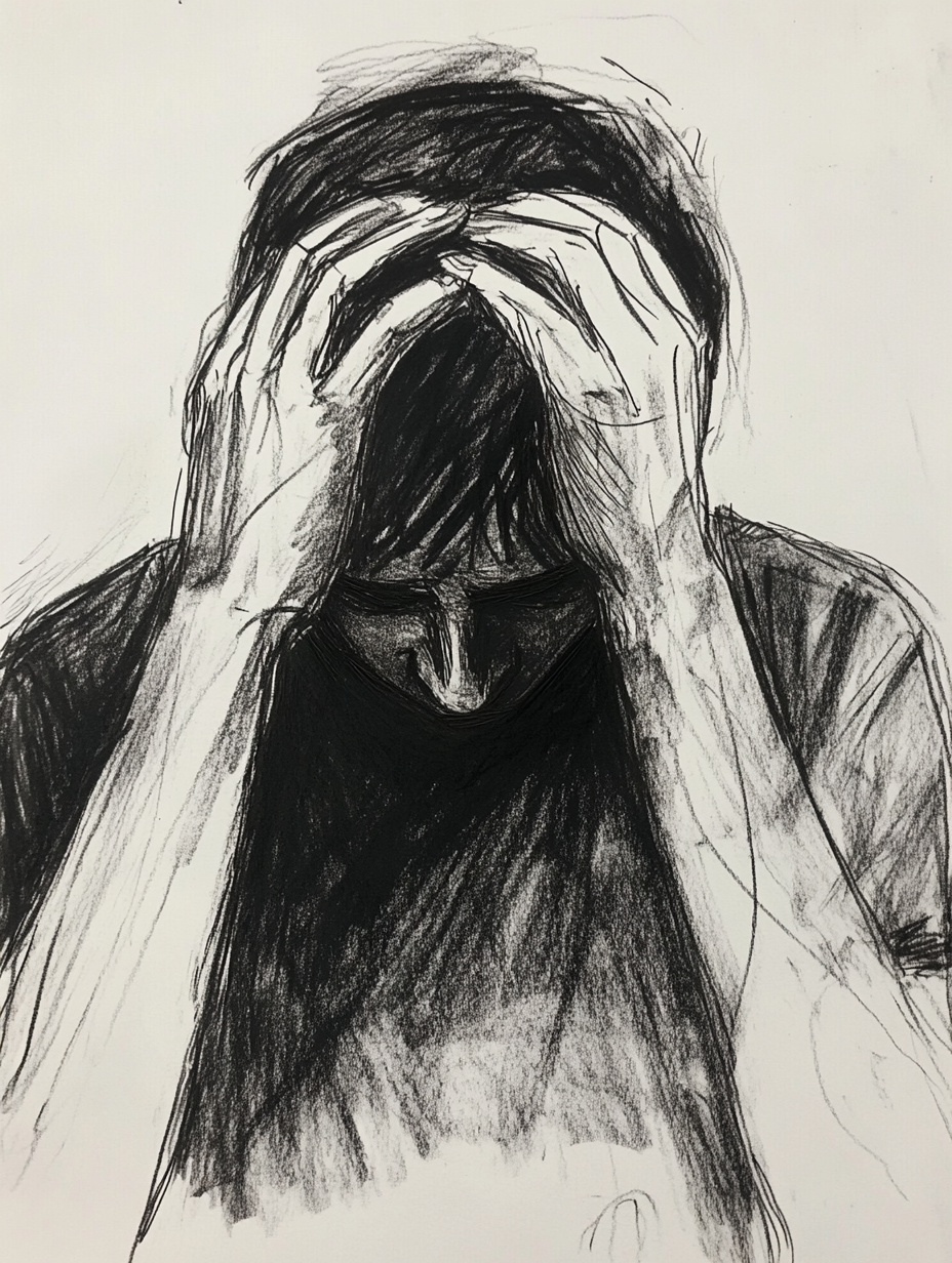 A Charcoal Sketch of a Person in Despair