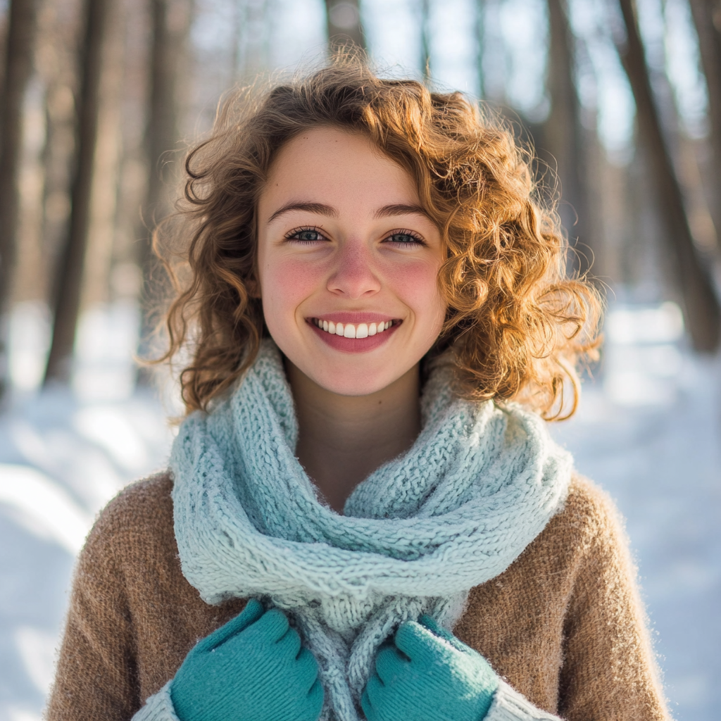 A Cheerful European Girl Enjoying Snow in Winter